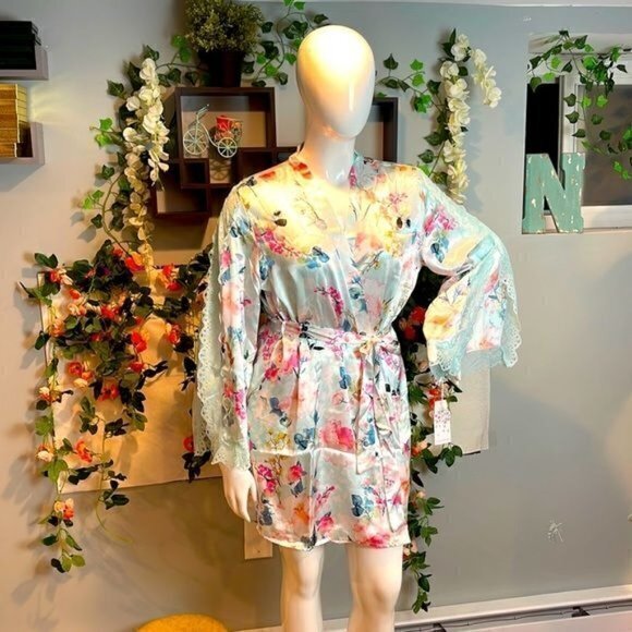 In Bloom Eloise Floral Lace-Trim satiny Robe‎ Size XL RefI014 - Picture 3 of 15